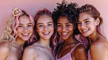 Obraz premium Summer Glow and Pink Hues of Friendship - A group of smiling women on Women's Day 