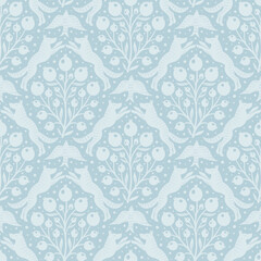 Hand drawn woodland animals seamless pattern Decorative cute dog wolf bird berries seamless pattern