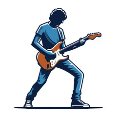 Naklejka premium Musician playing electric guitar, rockstar guitarist design vector illustration, guitar-playing isolated on white background