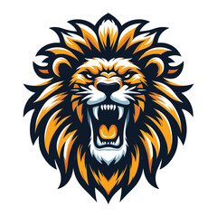 Obraz premium Lion Head Roaring Logo mascot vector illustration, emblem design isolated on white background