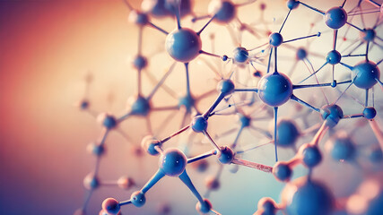  Network structure chemical bonds in molecular level of lines and points, dots and connections.  AI generated image, ai