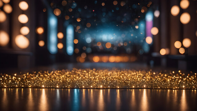 Bokeh abstract light background. Festive Background With Bokeh And Bright Golden Lights.  AI generated image, ai