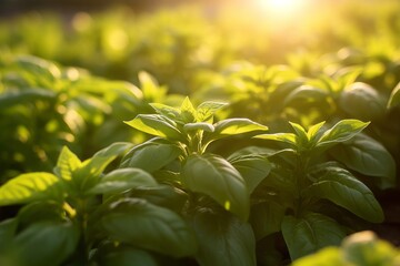 Obraz premium Growing basil harvest and producing vegetables cultivation. Concept of small eco green business organic farming gardening and healthy food.