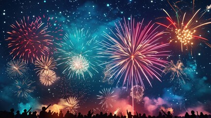 Obraz na płótnie Canvas Colorful Fireworks Display Illuminating the Night Sky