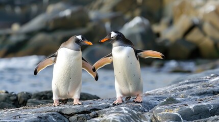 Fototapeta premium Gentle Penguins on the Rocky Shoreline