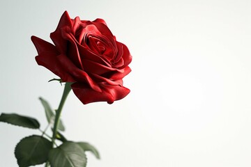 3D scene of a red rose against a white background, emphasizing the universal representation of love and passion through the vivid red color