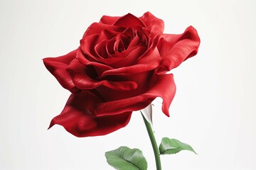 3D scene of a red rose against a white background, emphasizing the universal representation of love and passion through the vivid red color