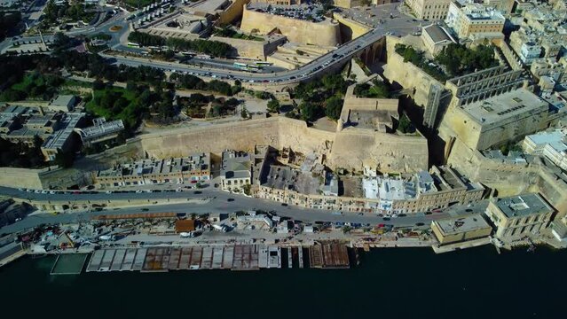 Aerial landscape in capital city Valetta, Mediterranean sea, Malta
