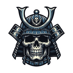 skull head face with samurai helmet design vector illustration. Traditional Japanese culture. Tattoo print. illustration for t-shirt print, fabric and other uses. Isolated on white background