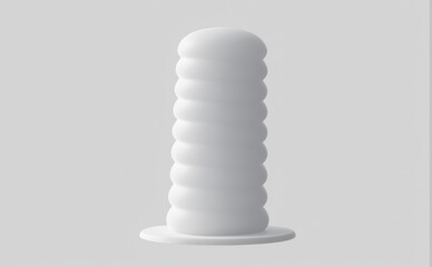 Abstract white sculpture with stacked cylindrical shapes, a study in form and shadow on a light grey background