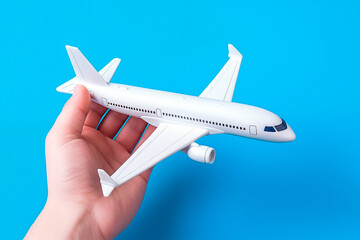 Hand holding a figure of an airplane