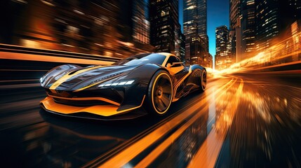 A high-speed supercar tearing through the city streets in a thrilling race.