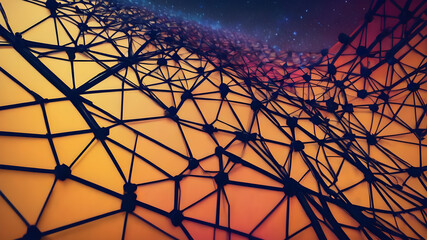 Fototapeta premium Wireframe connectivity mesh geometric network tech background concept.. AI generated image, ai