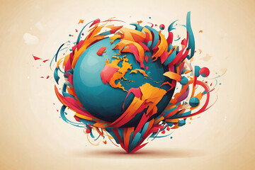 Colorful abstract background with globe. Vector illustration.