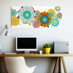 draw a detailed flat colorful whimsical fractal flower motif with dots and stripes Design inside on a white background. Generative AI