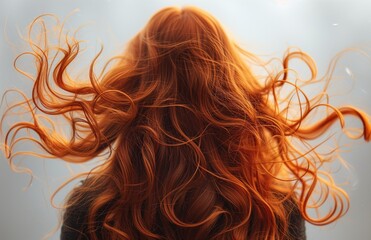 woman with auburn brown hair, igniting a fiery and passionate atmosphere against a clean background, hair products and hair styles - obrazy, fototapety, plakaty