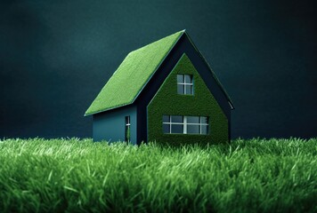 green energy concept. house with grass
