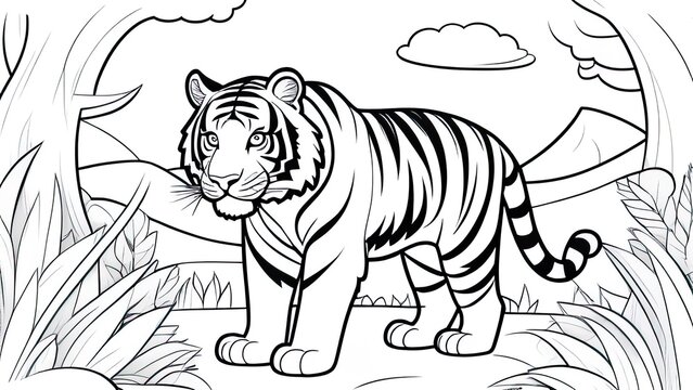 Art therapy coloring page. Coloring Book for adults and children. Colouring pictures with tiger cub. Antistress freehand sketch drawing with doodle and zentangle elements.