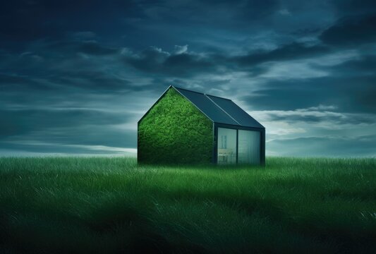 green energy concept. house with grass