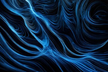 Electric blue waves of energy on a black canvas
