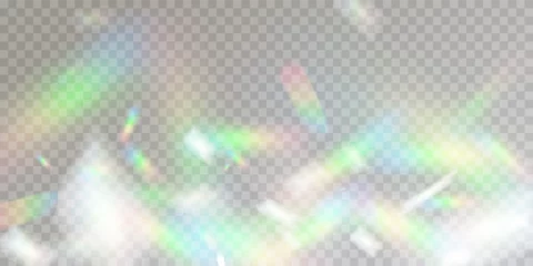 Poster Colourful vector lens, crystal rainbow light and flare transparent effects.Overlay for backgrounds.Triangular prism concept. © exvanesko