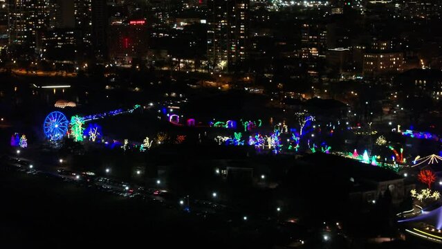 Chicago drone view of the Christmas lights 