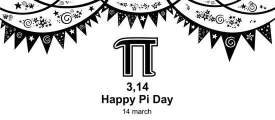 Happy pi day. Horizontal Banner.14 March. Web banner design background for header Templates.  Mathematical constant. Ratio of a circle’s circumference to its diameter. Constant number Pi.  - obrazy, fototapety, plakaty