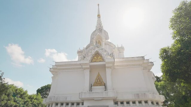 Kanchanapisek Pagoda temple(White Pagada) in Khao Kho, Phetchabun, Thailand. Pay respects to the Buddha statues inside for good fortune. Pagoda holds relics of the Lord Buddha brought from Sri Lanka 