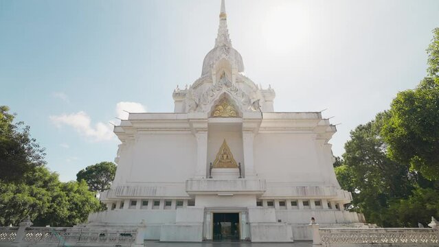 Kanchanapisek Pagoda temple(White Pagada) in Khao Kho, Phetchabun, Thailand. Pay respects to the Buddha statues inside for good fortune. Pagoda holds relics of the Lord Buddha brought from Sri Lanka 