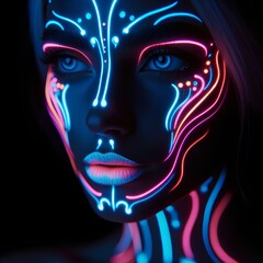 Woman face with neon effect