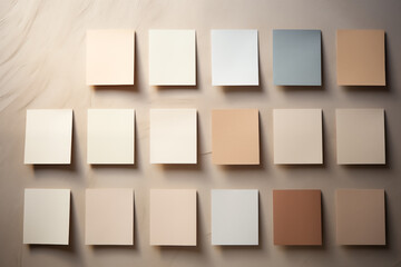 Paper square sheets in various pastel shades on textured background