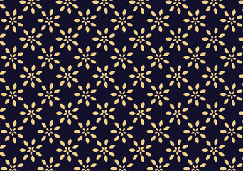 Luxury floral geometric pattern. Dark blue and gold ornament. Stylish vector abstract seamless pattern with  flower. Stylish elegant design for fabric, print, cover, banner, invitation, wrapping