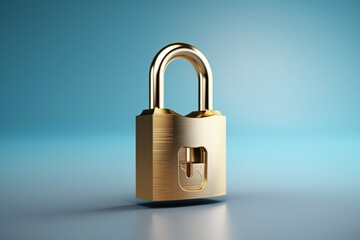 Naklejka premium Golden padlock in plain blue background, Security and safety concept illustration, Generative Ai 
