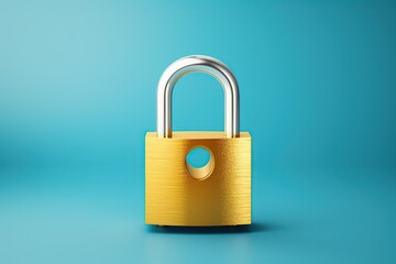Naklejka premium Golden padlock in plain blue background, Security and safety concept illustration, Generative Ai 