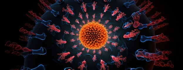 Obraz premium A microscopic tableau revealing a dynamic virus with intricate details, evoking a sense of urgency and imminent threat.