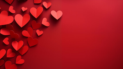 Paper hearts for Valentine's Day with copy space, valentine concept and love background, empty space. Red background.