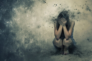 Human suffer from depression symptom - obrazy, fototapety, plakaty