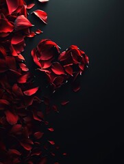 Red Rose Petals Forming Heart on Dark Background