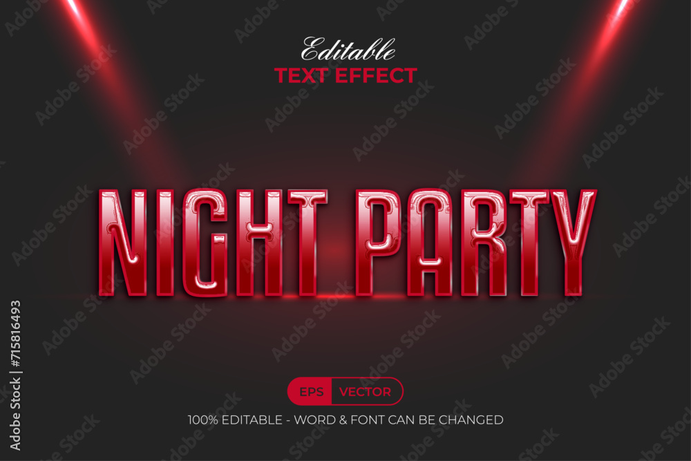 Poster night party text effect red color style. editable text effect.