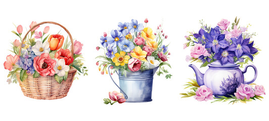 Spring Flowers Clipart, Watercolor flowers.