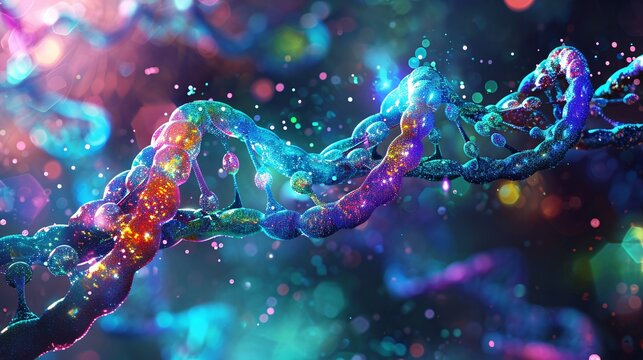 Glowing DNA Chain: A Colorful Illustration of the Building Blocks of Life Generative AI