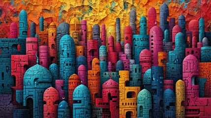 Pink and Blue Skyscrapers: A Colorful Cityscape Generative AI