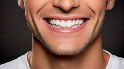 Detailed image of young man smiling with perfect white teeth