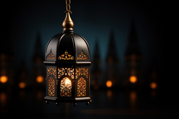 Lantern on dark background. Ramadan Kareem concept. Arabic lantern.