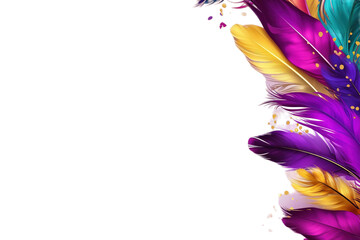 Realistic Mardi gras colorful feather for design on transparent background.