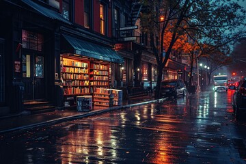 Rainy Night at the Bookstore Generative AI