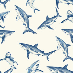 Obraz premium shark, pattern, ocean, blue, design
