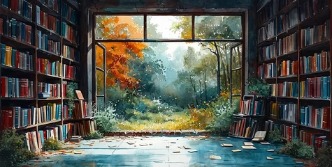 Fotobehang Autumn Leaves in the Window Generative AI © Riya