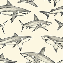 Obraz premium shark, pattern, ocean, blue, design
