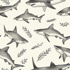 Naklejka premium shark, pattern, ocean, blue, design